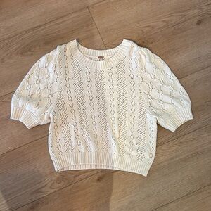 Free People Cream Knit Short Sleeve Sweater